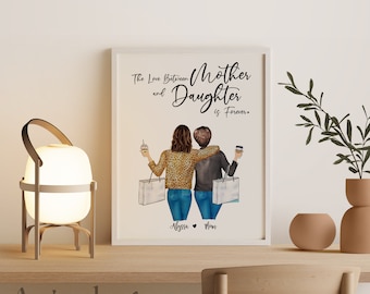 Mother and Daughter Portrait • Personalized Art For Mom • Custom Birthday Gift for Mom • Mother's Day Gift • Printable Wall Art • PA011