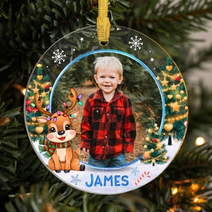 Adorno personalizado con foto para bebé niño • Adorno bonito para niño • Recuerdo de Navidad • Adorno para hijo, nieto, familia • ORN043