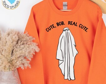 Halloween Sweatshirt | Unisex | Cute Bob | Ghost with Glasses | Halloween Movie | Classic Horror | Orange Sweatshirt | Halloween Costume