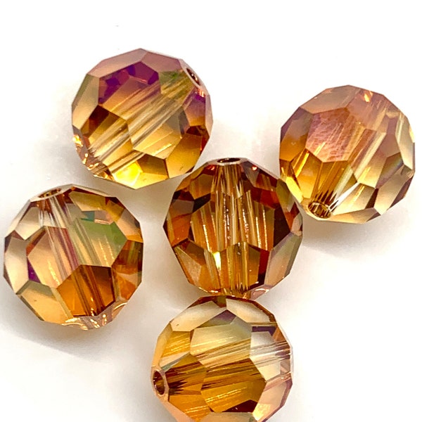 10mm Swarovski 5000  Faceted Round Copper Crystal Beads- 8 pieces