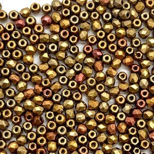 Gold Metallic Rainbow - True 2mm Fire Polish Czech Glass Beads- Round Faceted -100 Beads - Beading