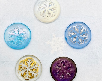 21mm Round Snowflake Cabochon -  Bead Embroidery, Frozen Flatback, Winter Flatback