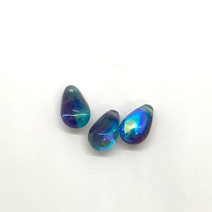 6 x 9mm Czech Glass Top Drilled Tear Drop Beads 25 pieces Ocean AB