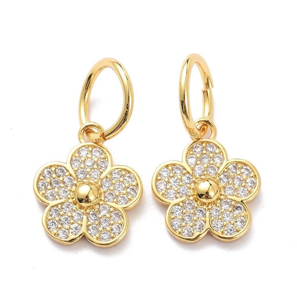 18K Gold Plated Pave Cubic Zirconia Daisy Charm/ Pendant