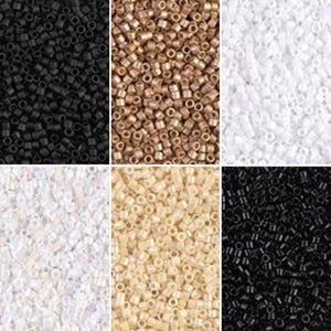 Miyuki 10/0 DBM Neutral Colors Delica Beads (5 grams) - Black, Matte Black, White, Cream, Matte Gold