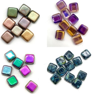 6mm Genuine Czech Pressed Glass Square Tile 6mm Beads (Two Holes) 25 pieces