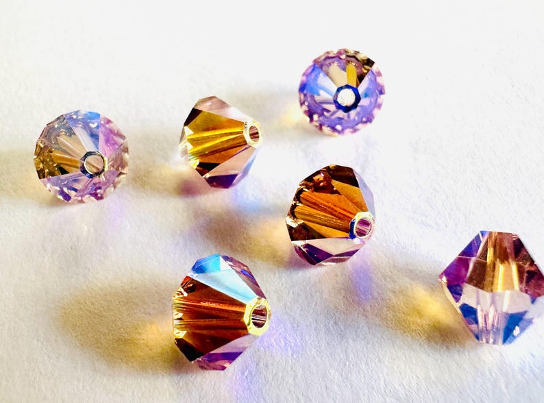 8 mm Swarovski 5301/5328 AB 2X perles de cristal bicones Xilion facettées - (6) pièces, fabrication de bijoux DIY Lt Amethyst AB2X