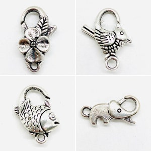 Antique Silver Lobster Clasps - Choose from Clover Flower, Elephant, Fish or Bird