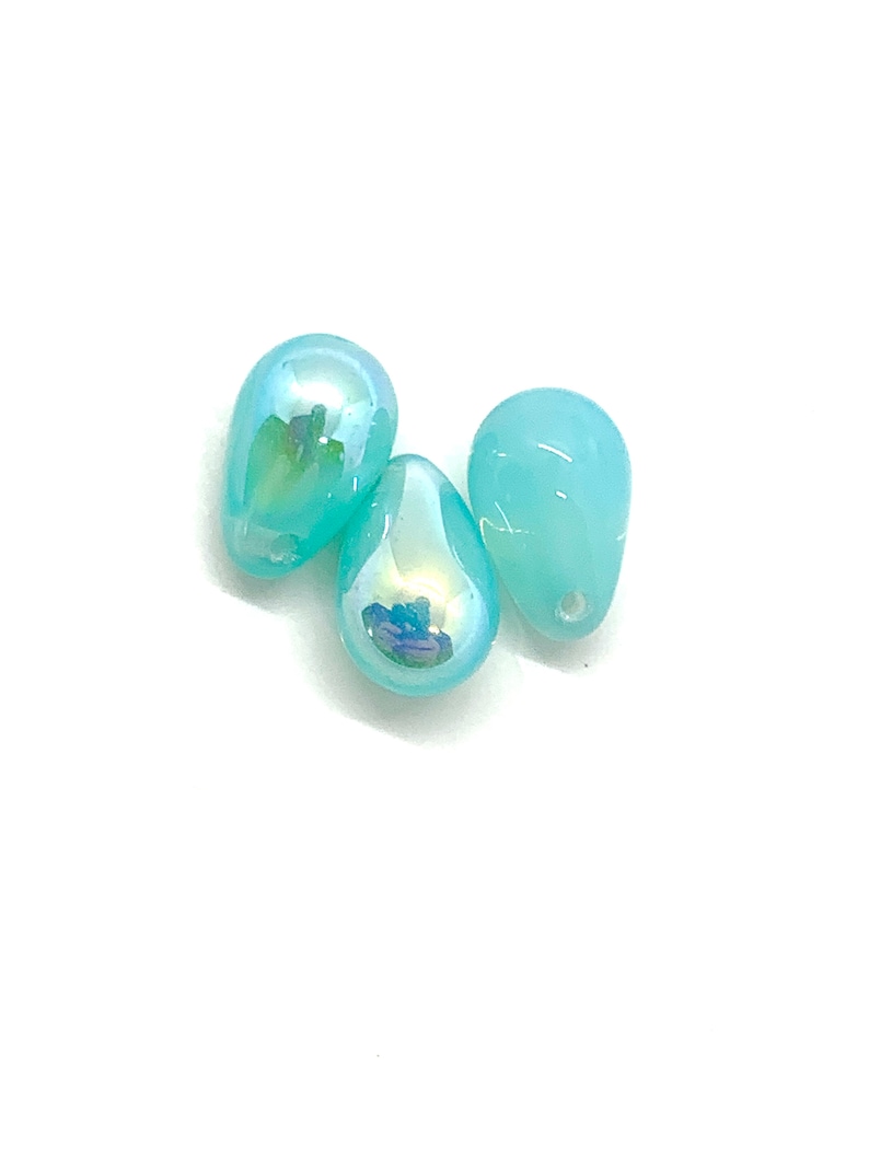 6 x 9mm Czech Glass Top Drilled Tear Drop Beads 25 pieces Turquoise Opal AB