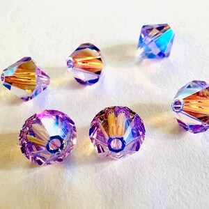 8 mm Swarovski 5301/5328 AB 2X perles de cristal bicones Xilion facettées - (6) pièces, fabrication de bijoux DIY Violet AB2X