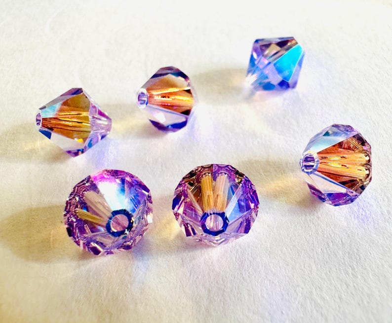 8 mm Swarovski 5301/5328 AB 2X perles de cristal bicones Xilion facettées - (6) pièces, fabrication de bijoux DIY Violet AB2X