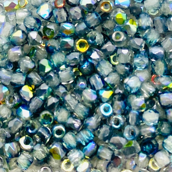 Crystal Blue Rainbow- True 2mm Fire Polish Czech Glass Beads- Round Faceted -100 Beads - Beading