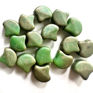 Ginkgo (aka Ginko) Matte Turquoise Rembrandt Two Hole Czech Glass Beads (30 beads)