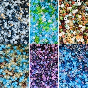 Mezcla de cuentas de semillas Miyuki 11/0 (20 gramos a 2200 cuentas): Azul Caribe, Serenidad, Tono Tierra, Formal, Lila y Pradera. Fabricación de joyas DIY.