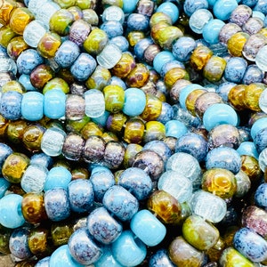 6mm Large Hole Sicilian Sky Czech Picasso Seed Bead Mix -  Leather, Stringing, Beading