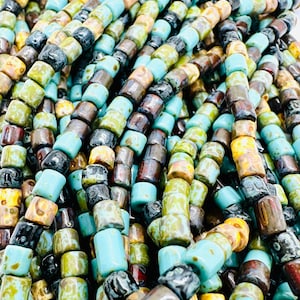 Mixed Picasso 4mm Bugle Bead 20&quot; Strand (aaprox 100 beads) - Beading, Large Hole