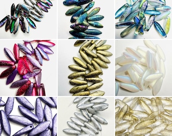 Dague 1 trou en verre tchèque 15 x 6 mm (25 perles), fabrication de bijoux à faire soi-même