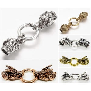 Animal End Cap Spring Clasps  (Dragon, Elephant or Tiger), DIY Jewelry Making, Leather, Kumihimo, Beaded Ropes