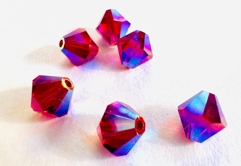 8 mm Swarovski 5301/5328 AB 2X perles de cristal bicones Xilion facettées - (6) pièces, fabrication de bijoux DIY Siam AB2X