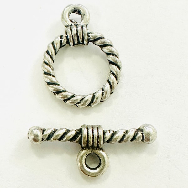 14mm Antique Silver Rope Toggle Clasps