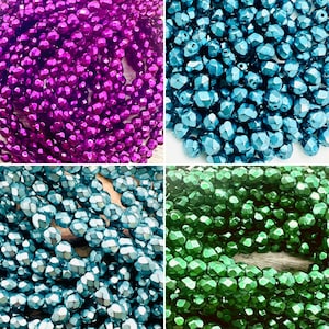 Cuentas checas de metal pesado pulidas al fuego de 4 mm, redondas facetadas (50 hebras de cuentas)