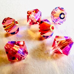 8 mm Swarovski 5301/5328 AB 2X perles de cristal bicones Xilion facettées - (6) pièces, fabrication de bijoux DIY Lt Rose AB2X