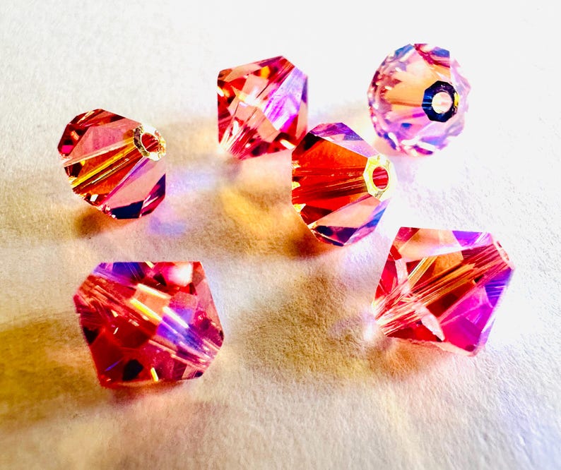 8 mm Swarovski 5301/5328 AB 2X perles de cristal bicones Xilion facettées - (6) pièces, fabrication de bijoux DIY Lt Rose AB2X