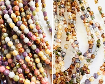 3mm Czech Glass Fire Polish 5 Color Opaque or Translucent Luster Mix  Round Faceted  (50 Bead Strand), DIY Jewelry Making