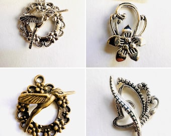 Large Toggle Clasp DIY Jewelry Making Findings Focal - Choose from Silver Hummingbird, Brass Hummingbird, Flower, or Butterfly