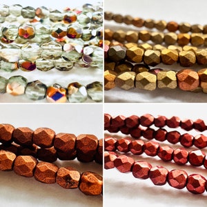 3mm Czech Fire Polish Beads - Round Faceted  (50 Beads) - Choose from FOUR colors