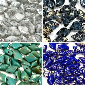 Czech Glass GemDuos Diamond Shape Two Hole Beads - 8+grams (approx. 65 beads)