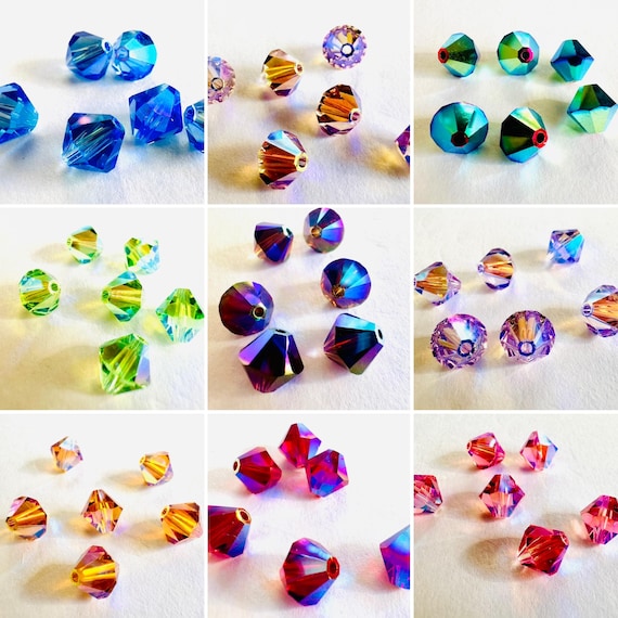 8mm Swarovski 5301/5328 AB 2X Faceted Xilion Bicone Crystal Beads - (6) pieces, DIY Jewelry Making