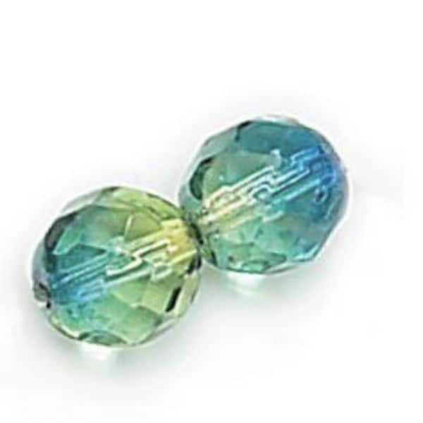 25 Capri Blue & Silver Czech Glass Beads – 6mm Cathedral Style – Sapphire Tone