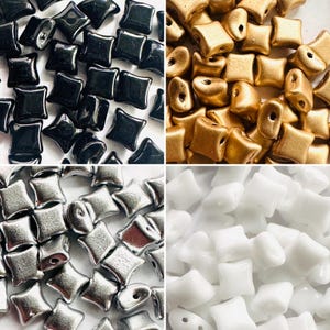 WibeDuo Czech Glass Beads Two Hole Beads (30pcs) - White. Black, Silver or Aztec Gold