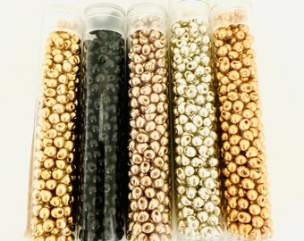 Miyuki 3.4mm Drop Beads (14 grams) - CHOOSE from 5 Metallic Colors - Gold, Silver, Black