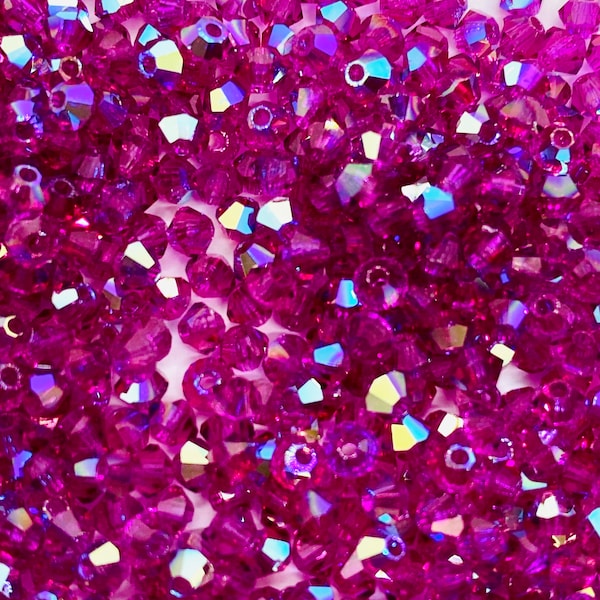 Preciosa Bicones Fuchsia AB - 3mm, 4mm or 6mm (20 pieces) - Perfect alternative to Swarovski 5301/5328