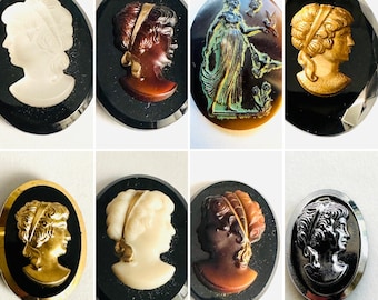 RARE Vintage Cameos Glass Intaglio Cabochons  -  Bead Embroidery, Bezel, Brooch, Pendant