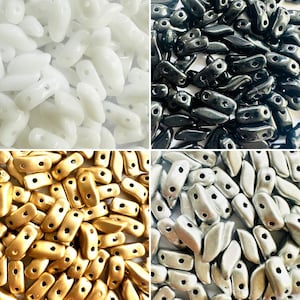 StormDuo Two Hole Czech Glass Beads (50 pcs)- Gold, Silver, White or Black
