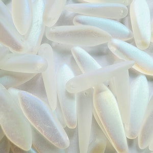 1 Hole Czech 15 x 6mm Glass Daggers (25 beads) - Matte White AB