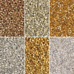 Rocailles Miyuki 10/0 Delica (5 grammes) - Couleurs argent ou or
