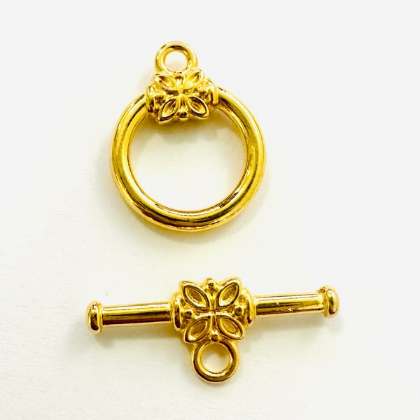 14mm Gold Plated Flower Toggle Clasps