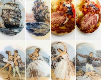 RARE Vintage Limoges Porcelain Flat Back Cabochon -  Bead Embroidery, Bezel, Brooch Making, Earrings