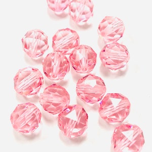 8mm Swarovski 5025 Faceted Round Lt Rose Crystal Beads - 12 pieces