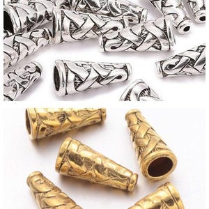 Pair of Plated Cone Decorative Bead Caps (Gold or Antique Silver) - Kumihimo, Leather, Bead Stringing, Tassels