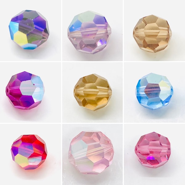 12mm Swarovski 5000 Faceted Round Crystal Beads - (2) pieces - 9 Colors to Choose From Including AB