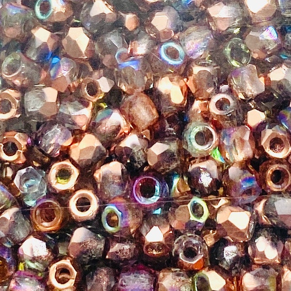 Crystal Copper Rainbow- True 2mm Fire Polish Czech Glass Beads- Round Faceted -100 Beads - Beading