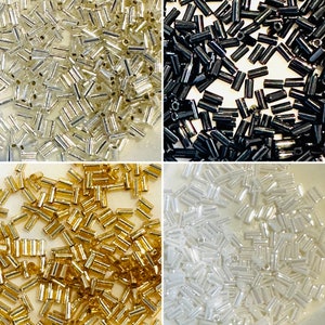 Miyuki 3mm Bugle Beads (3&quot; tube of 12grams approx. 1000 beads) - Black, Gold, White or Silver