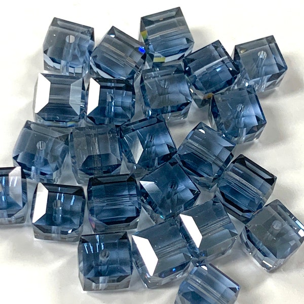 6mm or 8mm Swarovski 5601 Cube/Square Shaped Crystal Beads - Color: Light Sapphire Satin