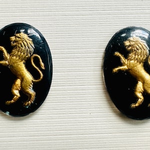 Pintura de Leão 18 x 13 mm Cristal de Vidro com Intaglio Esculpido Pequena Cúpula e Cabochão de Costas Planas - Bordado de Miçangas