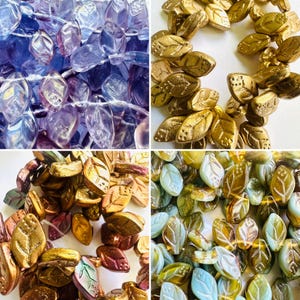 Top Drilled Czech Glass Leaves 12 x 7mm (25 beads), DIY Jewelry Making